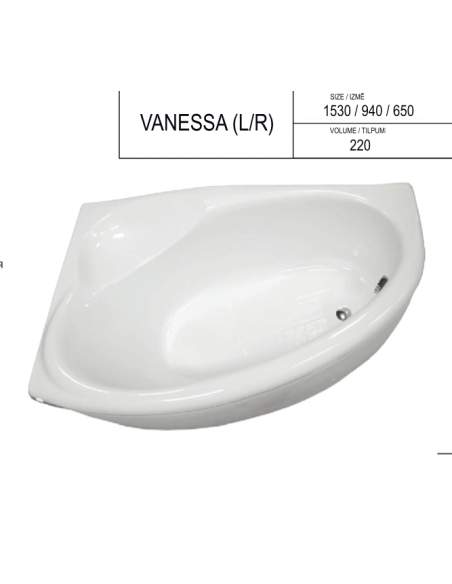 Stūra  vanna " Vanessa ", 1530 x 940mm - 2