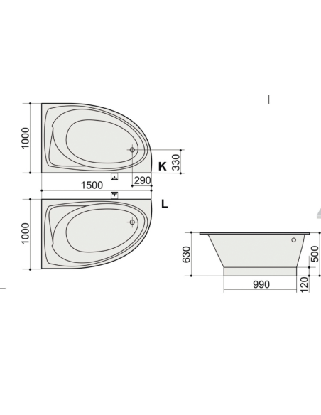 Corner bathtub "Olivia",1500 x 1000 - 3