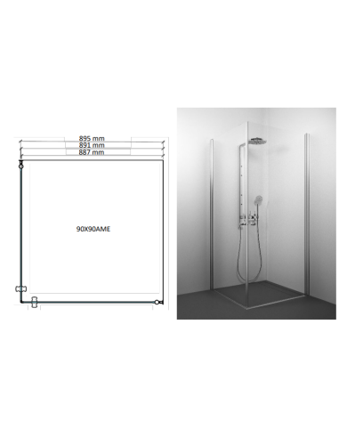 Dušas kabīne 900x900x2000mm, caursp. AMELIA Stikla Serviss - 8