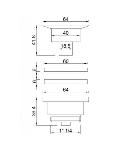 Notece universāla, derīga ar un bez pārplūdes 1 1/4"x65x50*CLOC-CLIC*, 1 1/4"X65, hroms - 3