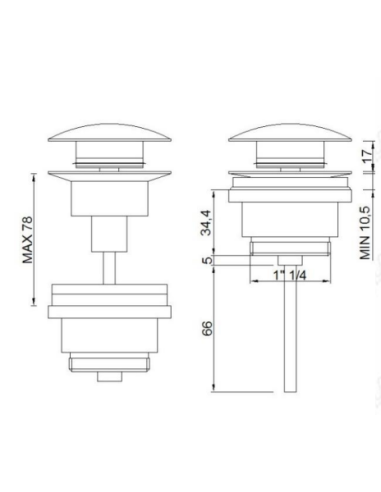 Waste set push-open for basins 1 1/4"x65x50*CLOC-CLIC*,12500UNIVE 1 1/4"X65 - 4