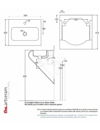 Art Ceram La Fontana L026 Suspended Sink 55x45cm - 8