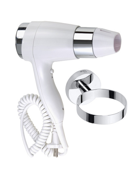 Hair dryer with holder, spiral cable, white
