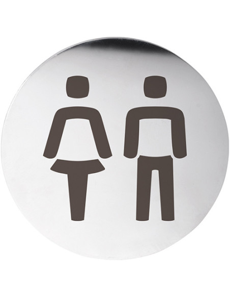HOME: Pictogram – Ladies\' and men\'s toilet, circle, polished HOME: Pictogram – Ladies\' and men\'s toilet, circle, polished