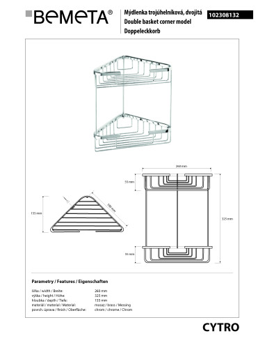 CYTRO: Double corner shower shelf