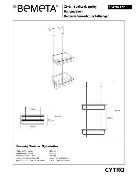 CYTRO: Hang double shower shelf
