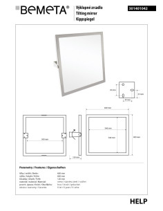 HELP:Tilting mirror, 600 x 600 mm, stainless steel, brushed 2