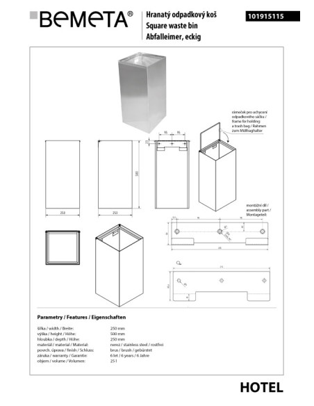 Waste bin, 25 l, stainless steel, matt