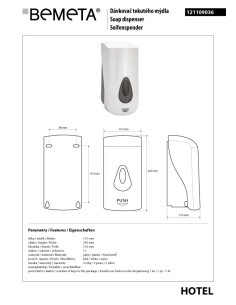 Soap dispenser, 1000 ml, plastic, white 2