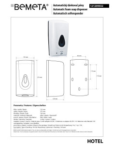 Automatic foam soap dispenser, 1000 ml, plastic, white 2