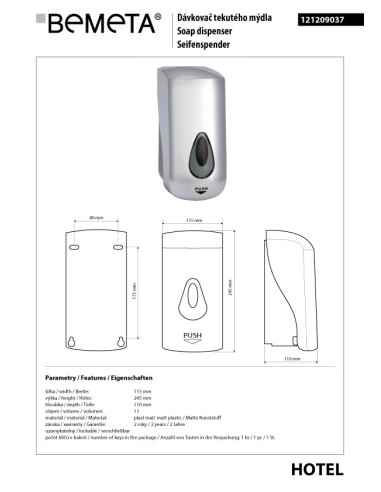 Soap dispenser, 1000 ml, plastic, grey
