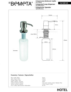 Integrated soap/detergent dispenser, 300 ml 2