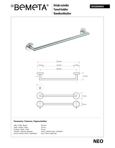 NEO: Towel holder, 600 mm