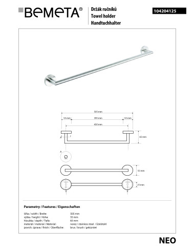 NEO: Towel holder, 450 mm
