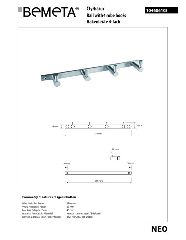 NEO: Hanger with 4 hooks