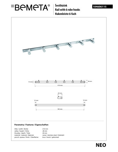 NEO: Hanger with 6 hooks