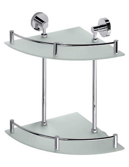 OMEGA: Double corner glass shelf with rail
