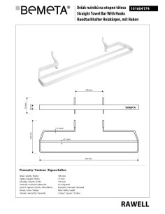RAWELL: Radiator double towel holder, 320 mm, white 2