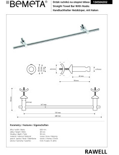 RAWELL: Radiator towel holder, 535 mm, polished 2