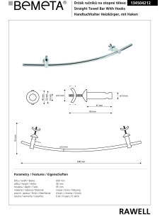 RAWELL: Radiator towel holder, 600 mm, polished 2