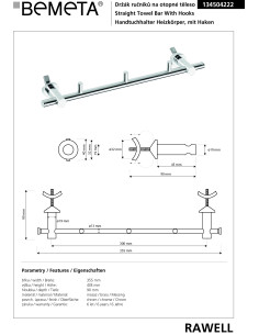 RAWELL: Radiator hanger with hooks, 300 mm, polished 2