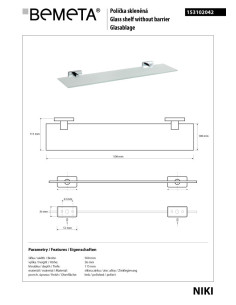 NIKI: Glass shelf, 500 mm 2