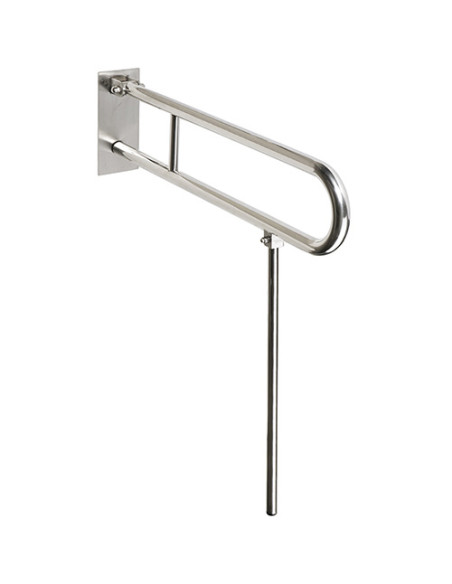 HELP: Folding grab bar in U shape with support 850 mm, stainless steel poliert, with cover flange HELP: Folding grab bar in U shape with support 850 mm, stainless steel poliert, with cover flange