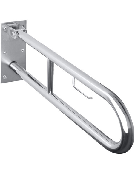 HELP: Folding grab bar in U shape TP holder 750 mm, stainless steel, polish, without cover HELP: Folding grab bar in U shape TP holder 750 mm, stainless steel, polish, without cover
