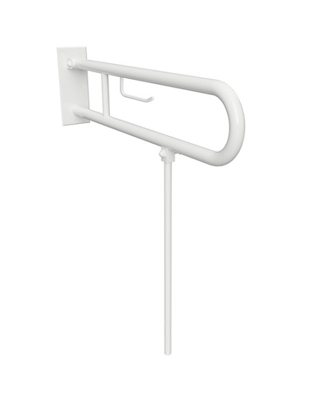 HELP: Folding grab bar in U shape with support leg 600 mm, white, with cover HELP: Folding grab bar in U shape with support leg 600 mm, white, with cover