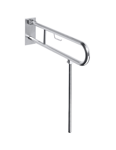 HELP: Folding grab bar in U shape with leg and TP holder 750 mm,stainless steel, brushed, with cover HELP: Folding grab bar in U shape with leg and TP holder 750 mm,stainless steel, brushed, with cover