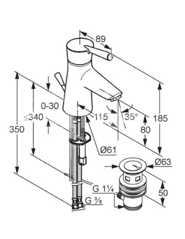 Keramiskās izl.krāns ar noteci 540230575 - 1