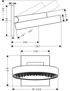 Rainfinity 360 1jet augšējā duša, pie sienas stipināma, pulēts zelts 2