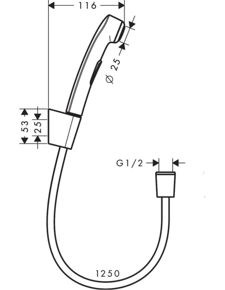 Bidetta klausule ar turētāju un 1250mm vadu, hroms