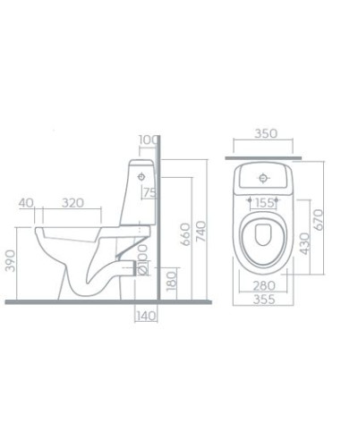 Solo WC pods ar horizontālu izvadu, tvertne 3/6l ar pievadu no sāna, vāks ar SoftClose funkciju