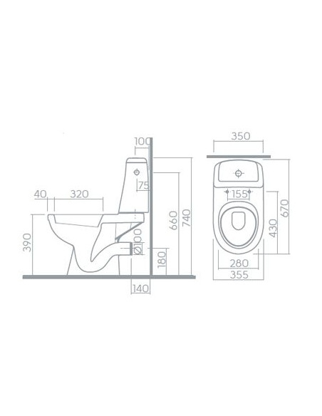 Solo WC pods ar horizontālu izvadu, tvertne 3/6l ar pievadu no sāna, vāks ar SoftClose funkciju