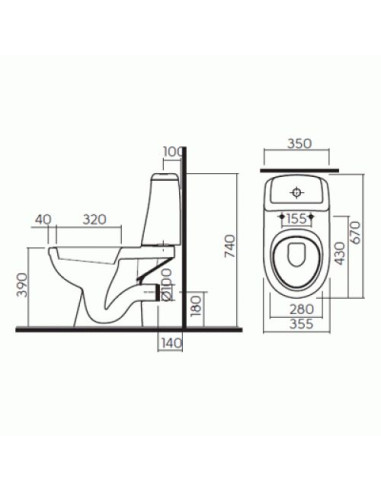Solo WC pods ar horizontālu izvadu, tvertne 3/6l ar pievadu no apakšas, vāks ar SoftClose funkciju