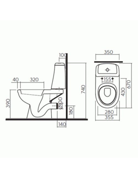 Solo WC pods ar horizontālu izvadu, tvertne 3/6l ar pievadu no apakšas, vāks ar SoftClose funkciju