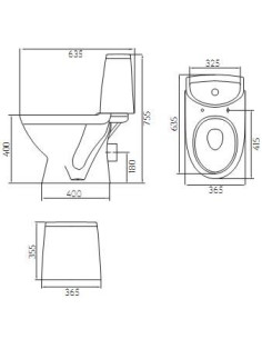 Runa WC pods ar horizontālu izvadu, tvertne 3/6l ar pievadu no apakšas, cietais vāks 2