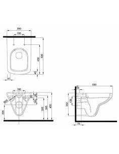 Nova Pro pie sienas piestiprināms WC pods Rimfree, taisnstūrveida, 53cm 2