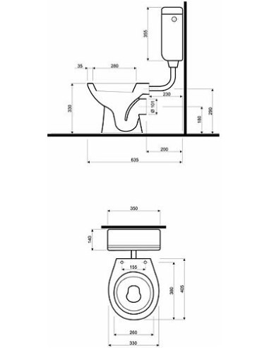 Nova Pro Junior pie grīdas stiprināms WC poda apakša, 33 cm augsta, horizontāls izvads