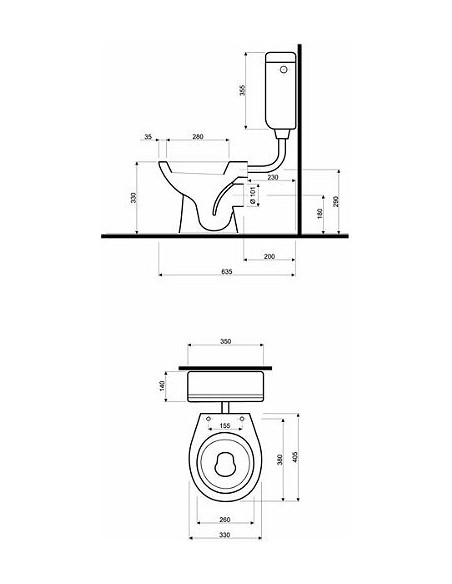 Nova Pro Junior pie grīdas stiprināms WC poda apakša, 33 cm augsta, horizontāls izvads