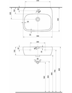 Style izlietne 55x45cm ar atveri maisītājam, ar pārplūdi 2