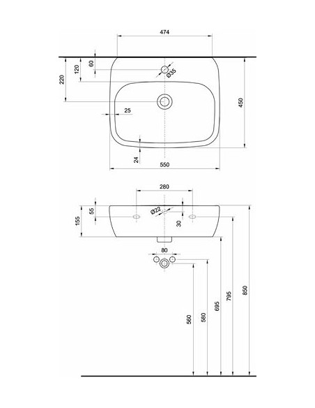Style izlietne 55x45cm ar atveri maisītājam, ar pārplūdi Style izlietne 55x45cm ar atveri maisītājam, ar pārplūdi