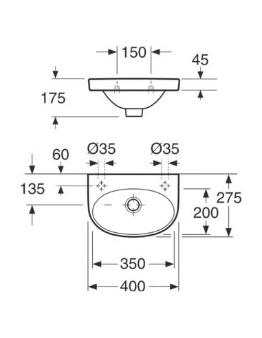 Maza izlietne Nautic 5540 montējama ar skrūvēm 40 cm Jaucējkrāna caurums labajā pusē