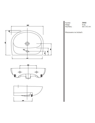 Solo izlietne 50x42cm ar atveri maisītājam, ar pārplūdi
