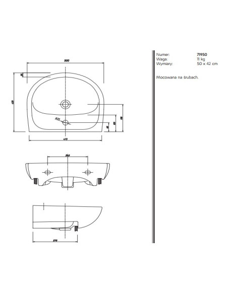Solo izlietne 50x42cm ar atveri maisītājam, ar pārplūdi Solo izlietne 50x42cm ar atveri maisītājam, ar pārplūdi