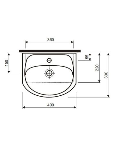 Solo izlietne 40x33cm ar atveri maisītājam, ar pārplūdi