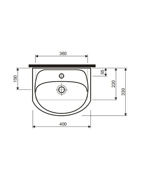 Solo izlietne 40x33cm ar atveri maisītājam, ar pārplūdi Solo izlietne 40x33cm ar atveri maisītājam, ar pārplūdi