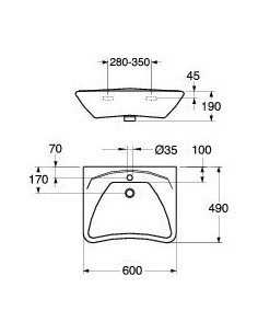 Vannas istabas izlietne 7119 montējama ar skrūvēm 60 cm sietveida noslogventilis 2