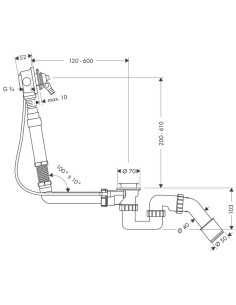 Vannas sifons Exafill 3/4" ar uzpildi, pagarināts 2